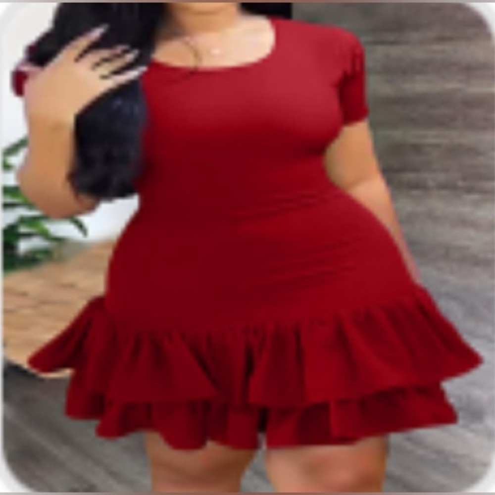 NWT Flamingo 🦩 Vibrant Red Lace Up Layered Ruffle Hem Short Mini Dress Size 2XL